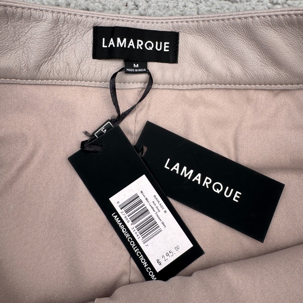 LAMARQUE Inaya Ash Grey Lamb Leather Micro Mini Trouser Skirt NWT Size Medium - Picture 7 of 9